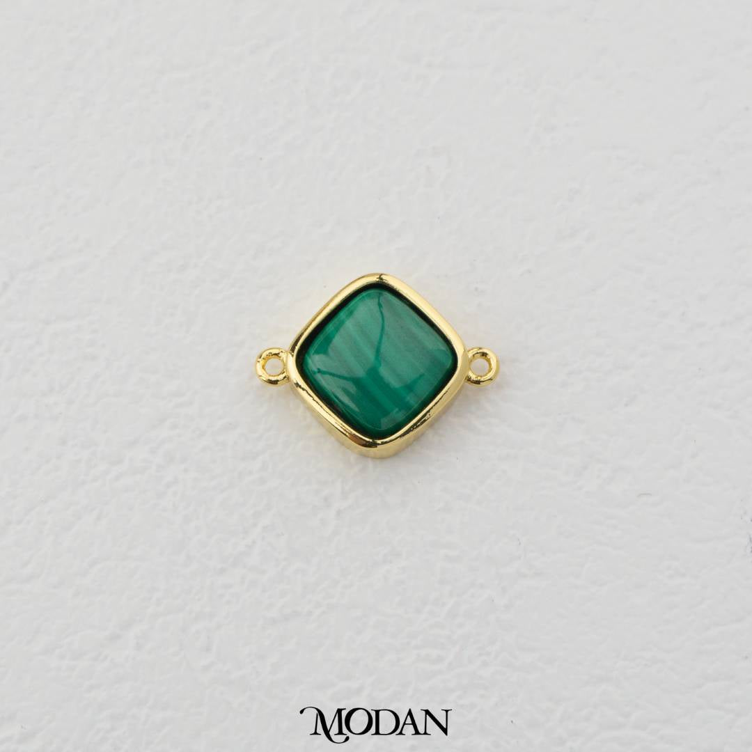Green Rhombus Natural Malachite DIY Connector Liontin Natural Hypoallergenic Gold Filled