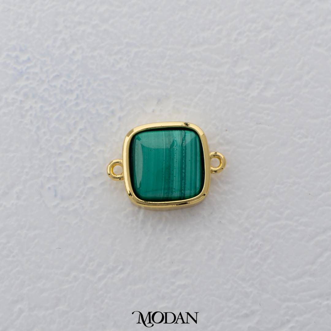 Green Square Natural Malachite DIY Connector Liontin Kotak Natural Hypoallergenic Gold Filled