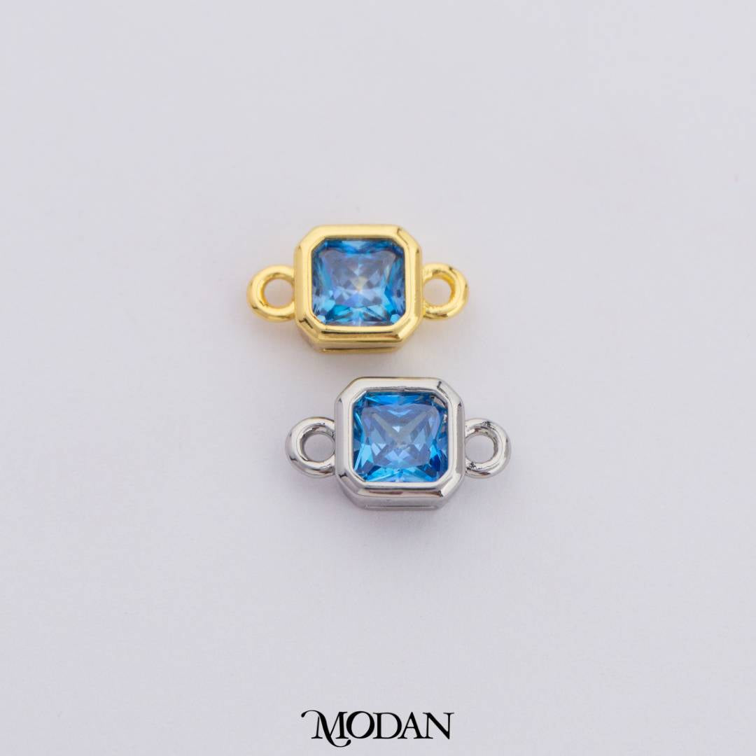 Colorful Plain Square Birthstone DIY Connector Liontin Bulan Lahir Warna-Warni Hypoallergenic Gold Filled