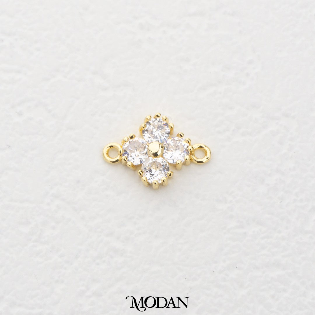 Clear Pink Red Sparkling Clover DIY Connector Liontin Konektor Daun Semanggi Merah Putih Gold Filled Merah Muda Hypoallergenic