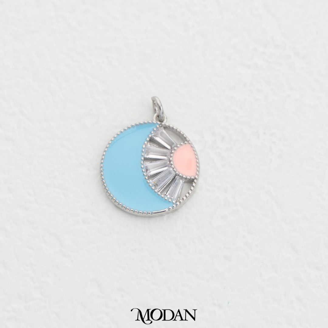 Blue Baguette Round Charm DIY Charm Liontin Bulat Biru Hypoallergenic Gold Filled