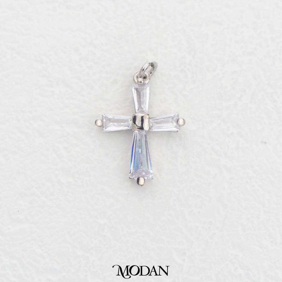 Baguette Clear And Pink Cross DIY Charm Liontin Salib Putih Dan Merah Muda Hypoallergenic Gold Filled