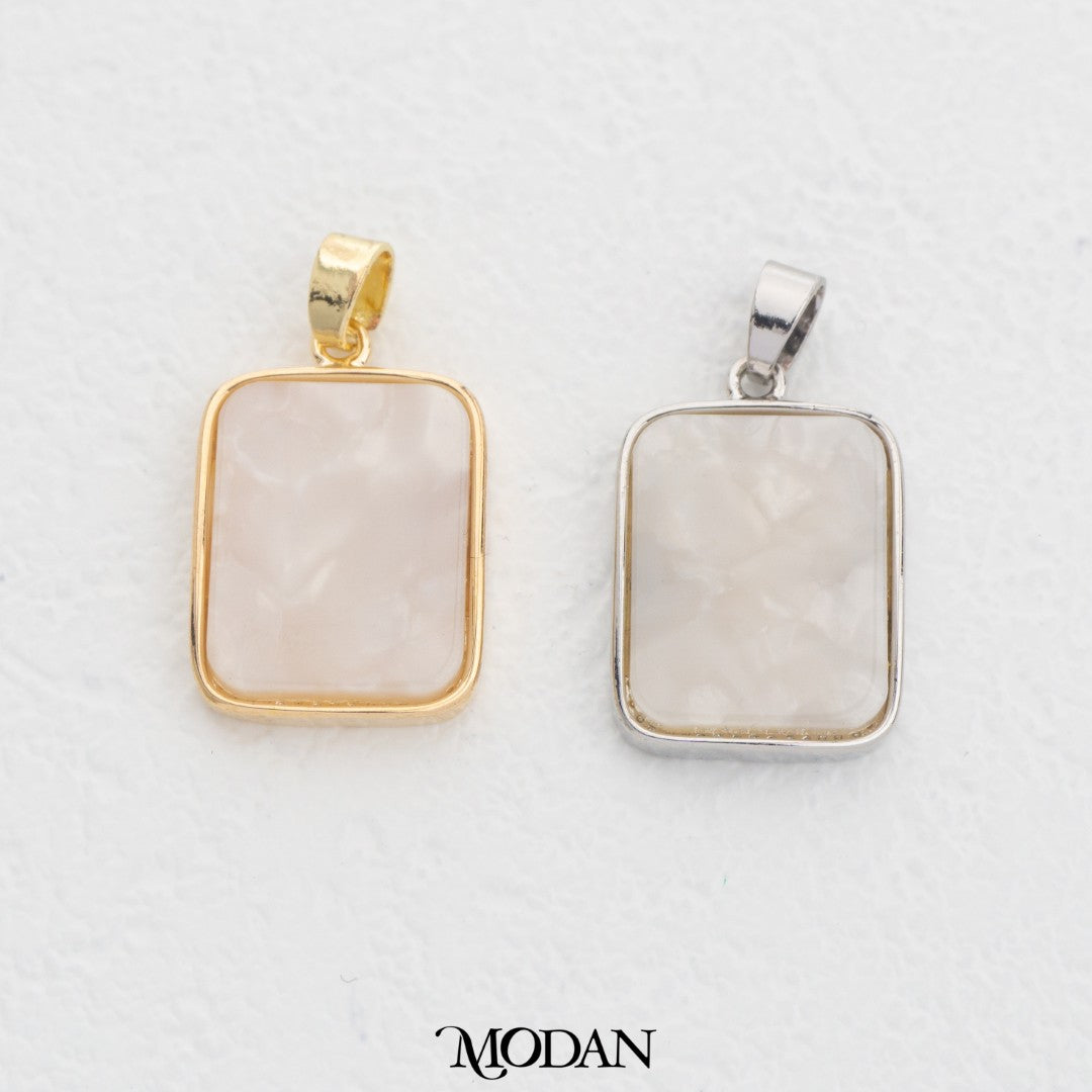 Black Pink White Rectangle DIY Charm Liontin Persegi Panjang Hitam Pink Putih Hypoallergenic Gold Filled