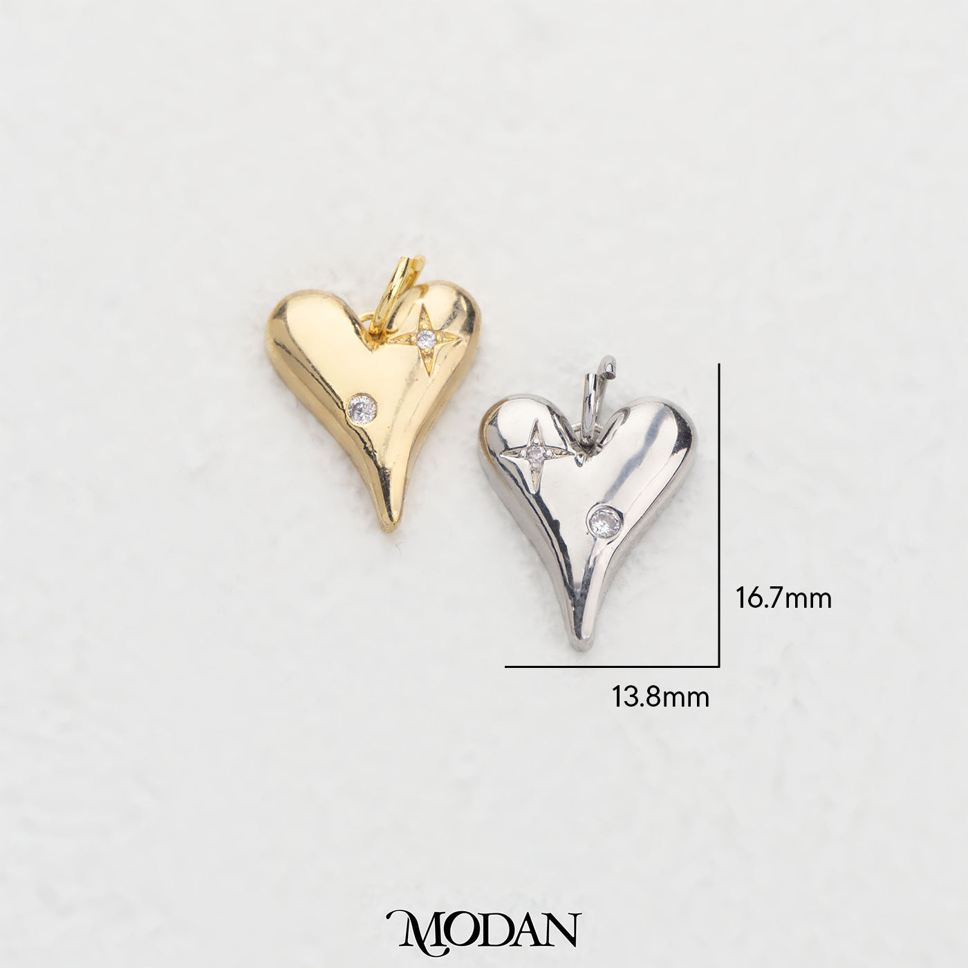 Sparkling Heart With Star Charm DIY Charm Liontin Hati Hypoallergenic Gold Plated