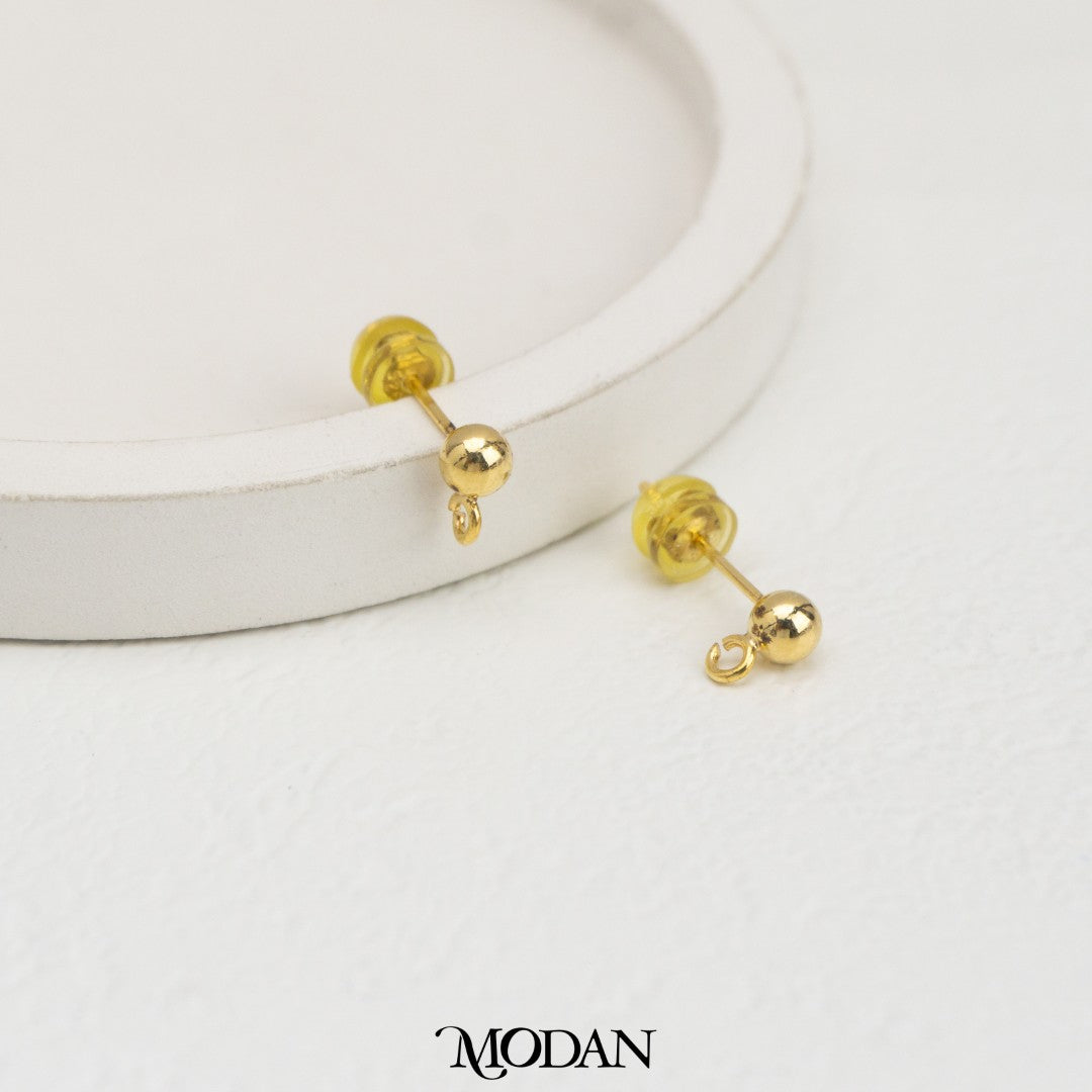 Plain Round Ball Stud Earring DIY Earrings Findings Pengait Anting Tusuk Bentuk Bulat Polos Unfinished Hypoallergenic Gold Filled
