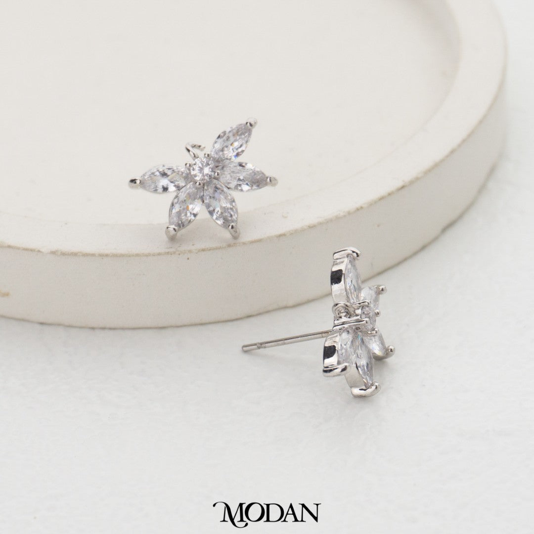 (14mm) Clear CZ Half Flower Stud Earrings DIY Earrings Findings Pengait Anting Tusuk Bentuk Bunga Unfinished Hypoallergenic Gold Filled