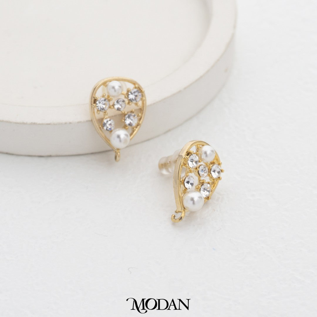 Sparkling Purple and White Teardrop Stud Earring DIY Earrings Findings Pengait Anting Tusuk Tetes Air Mata Berlian Unfinished Hypoallergenic Gold Plated