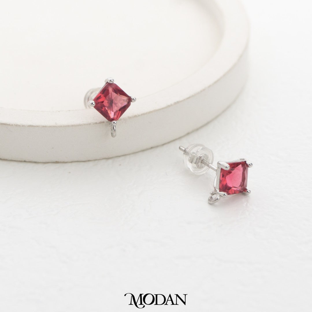 Rhombus Birthstone Stud Earring DIY Earrings Findings Pengait Anting Belah Ketupat Warna - Warni Unfinished Hypoallergenic Gold Filled