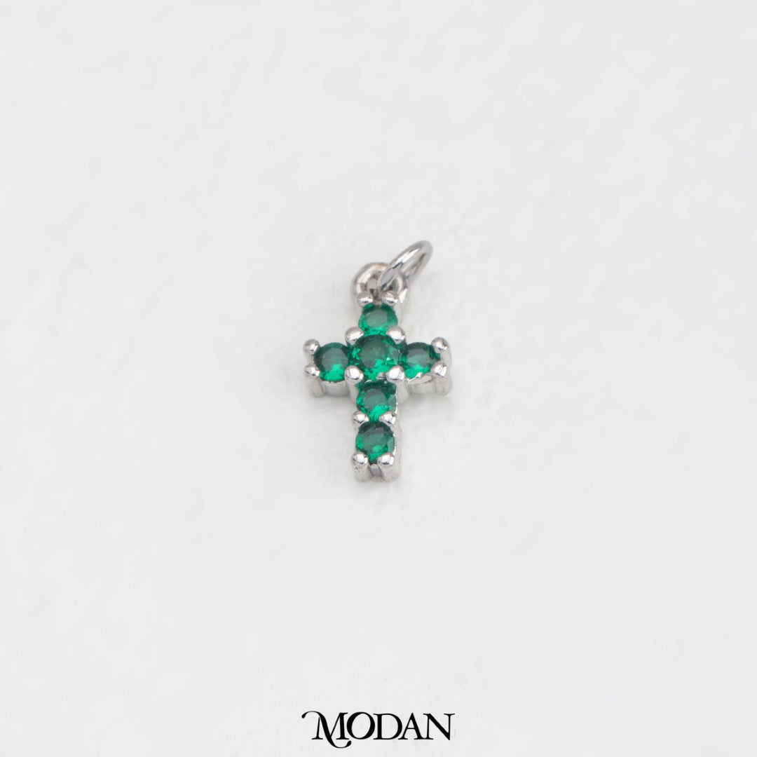Green Cross DIY Charm Liontin Salib Hijau Hypoallergenic Gold Filled