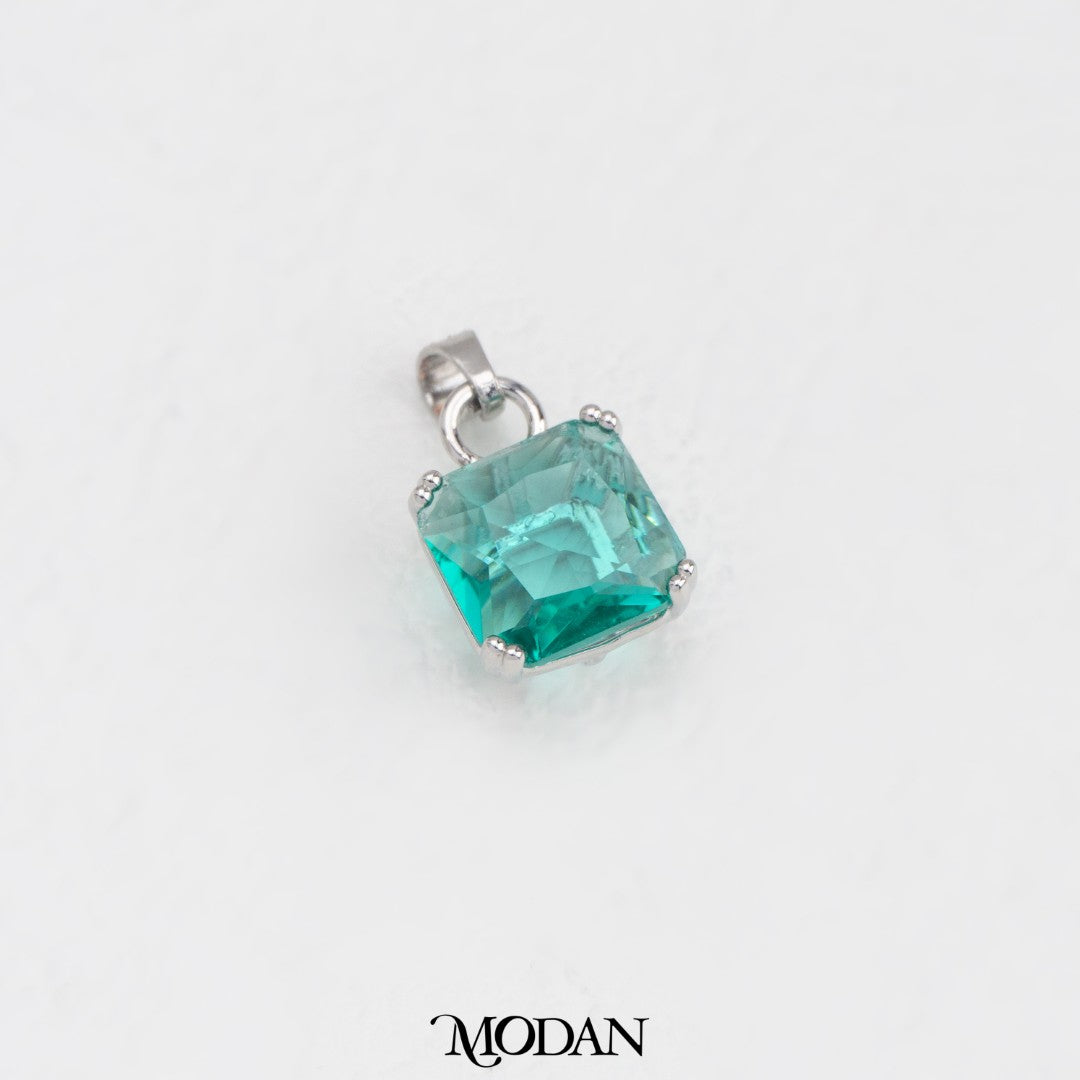 Ocean Aqua Square Charm Liontin Kotak Aqua Hypoallergenic Gold Filled