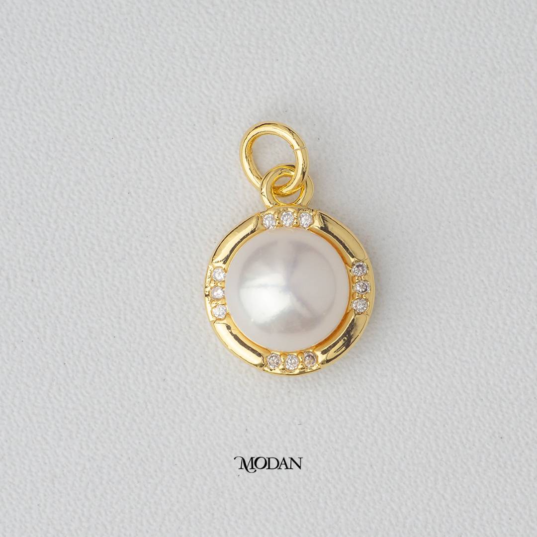 Classic Round Shell Pearl Elegant DIY Charm Liontin Mutiara Hypoallergenic Gold Filled