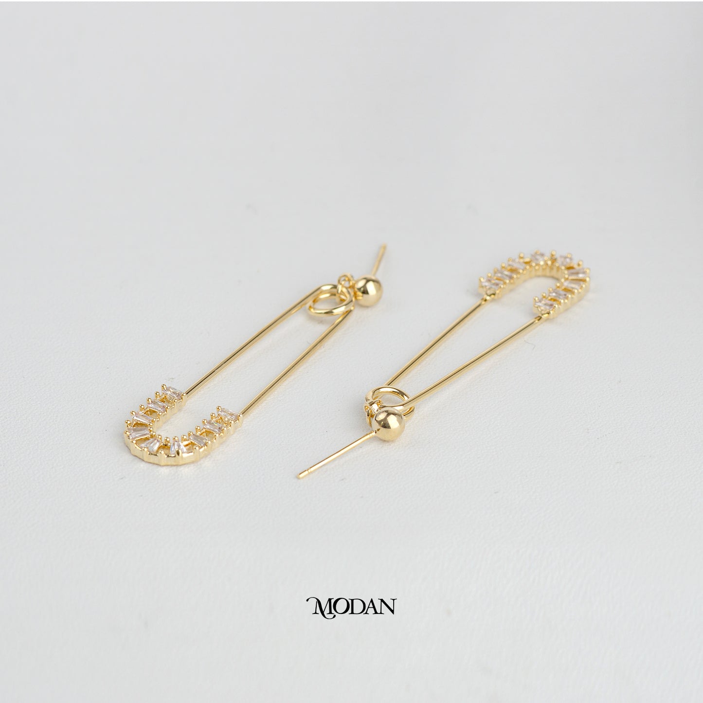 (50mm) Baguette Safety Pins Statement Drop Stud Earrings Anting Tusuk Peniti Hypoallergenic Gold Plated