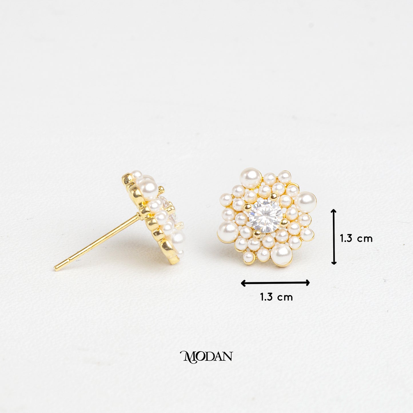 (13mm) Round Cluster Shell Pearl Stud Earrings Anting Tusuk Mutiara Hypoallergenic Gold Plated