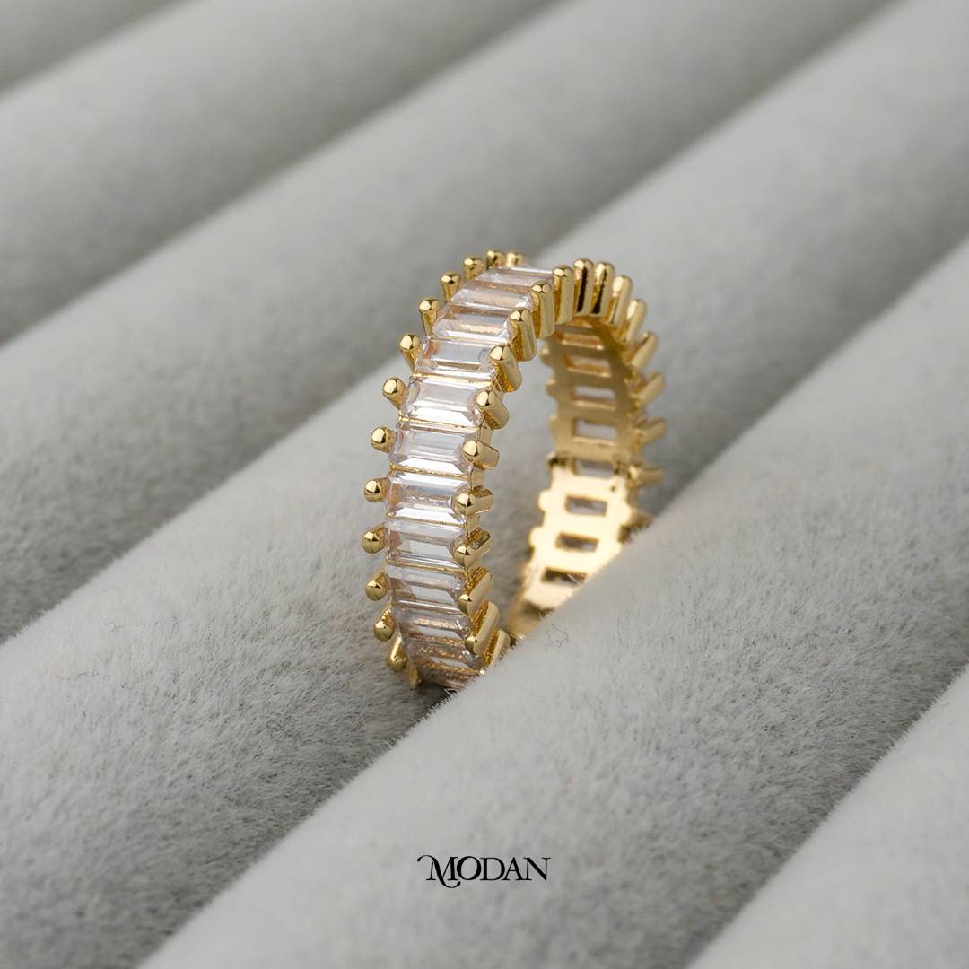Simple Baguette Linear Adjustable Ring Cincin Baris Baguette Adjustable Hypoallergenic Gold Plated