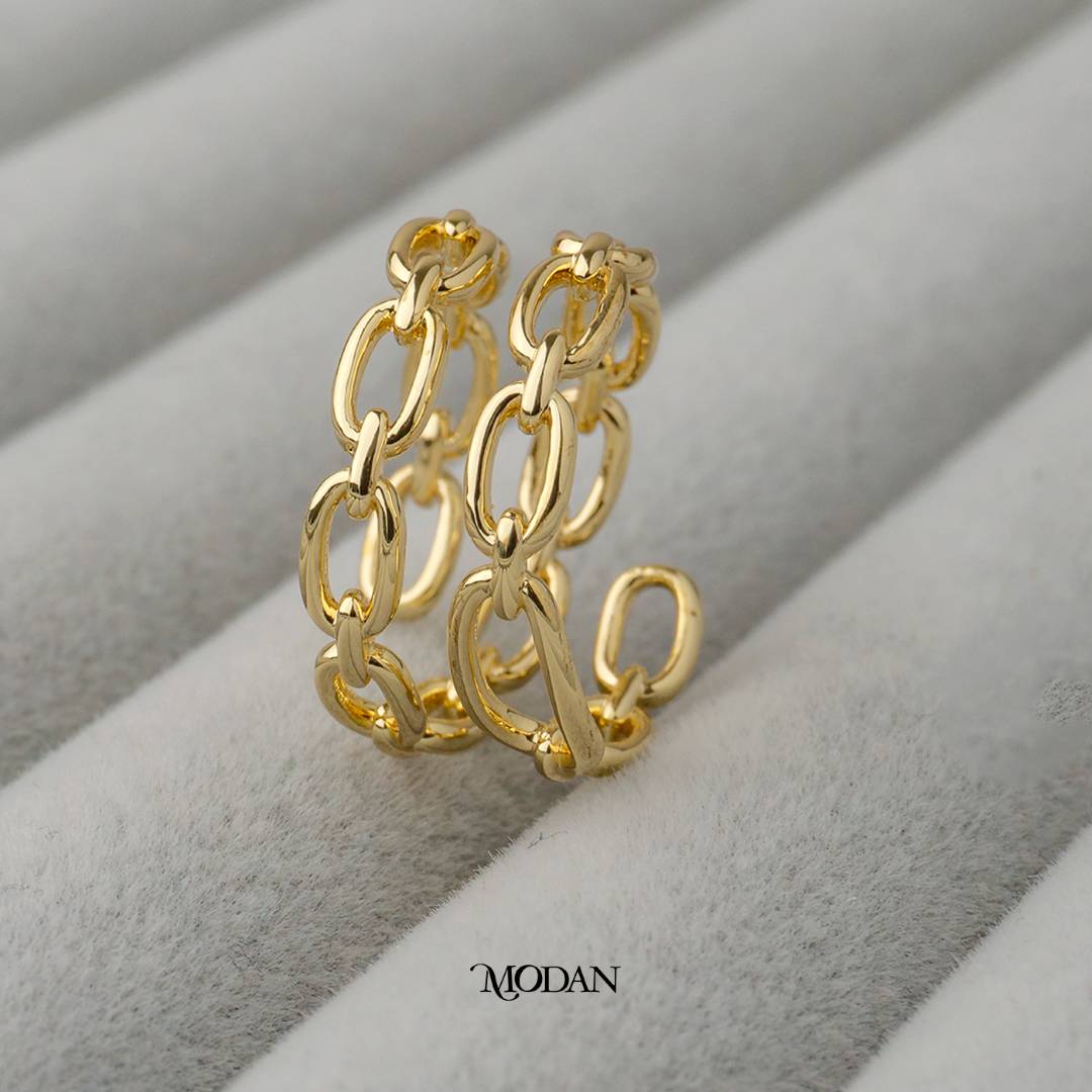Plain Oval Link Chain Adjustable Ring Cincin Rantai Polos Adjustable Hypoallergenic Gold Plated