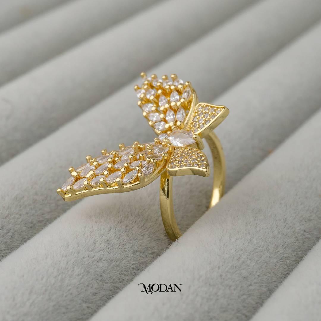 Micro Paved Butterfly Adjustable Ring Cincin Kupu-Kupu Adjustable Hypoallergenic Gold Plated