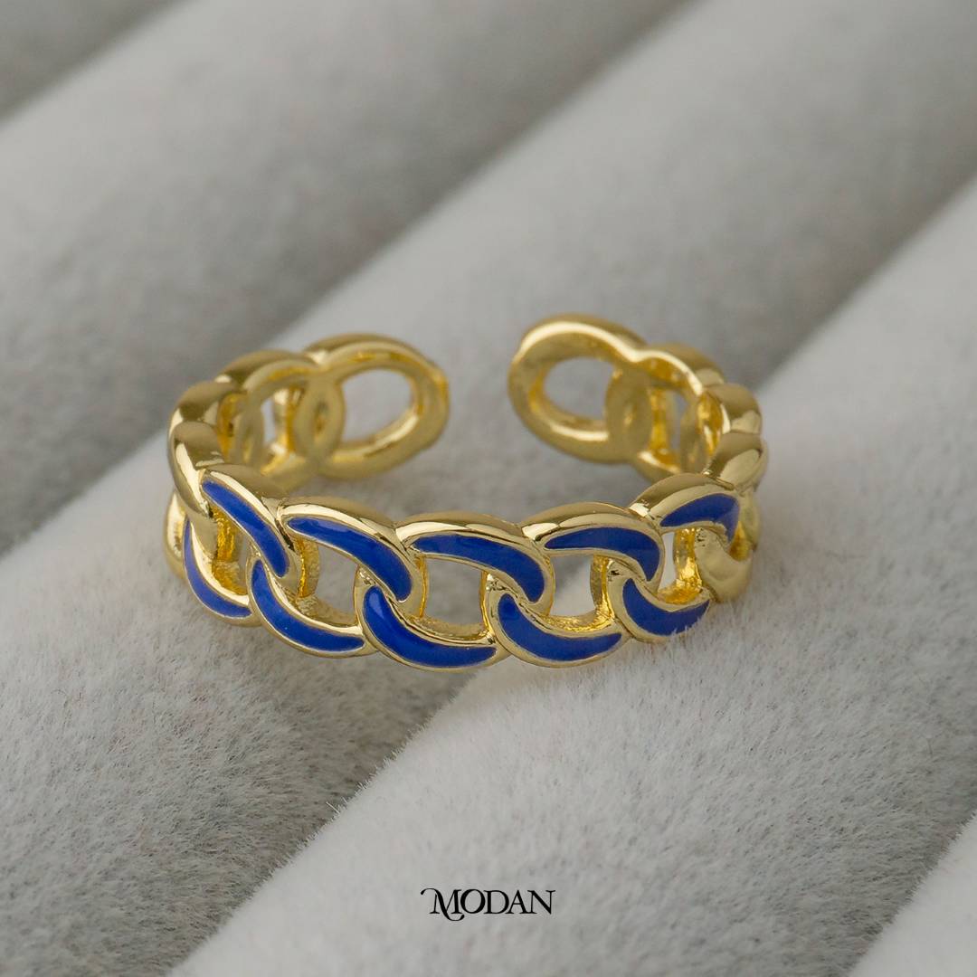 Colorful Enamel Chain Ring Adjustable Cincin Warna-Warni Rantai Hypoallergenic Gold Plated