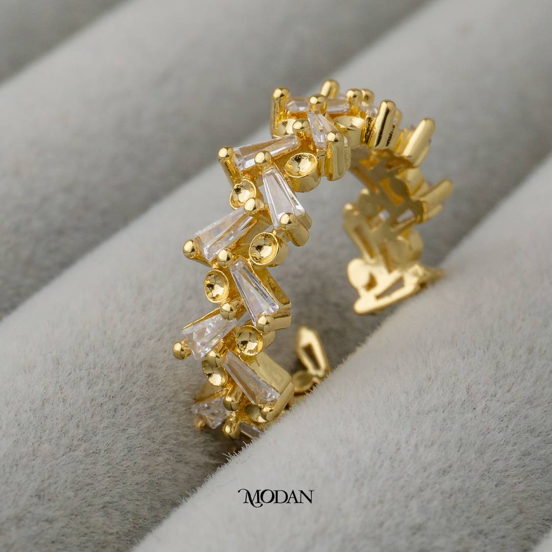 Baguette Zig-Zag Sparkle Ring Cincin Zig-Zag Hypoallergenic Gold Plated