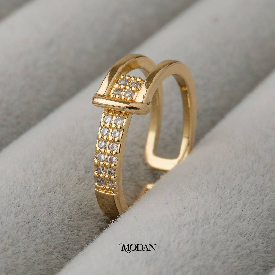 Buckle Double Band Statement Ring Cincin Sabuk Dua Garis Hypoallergenic Gold Plated