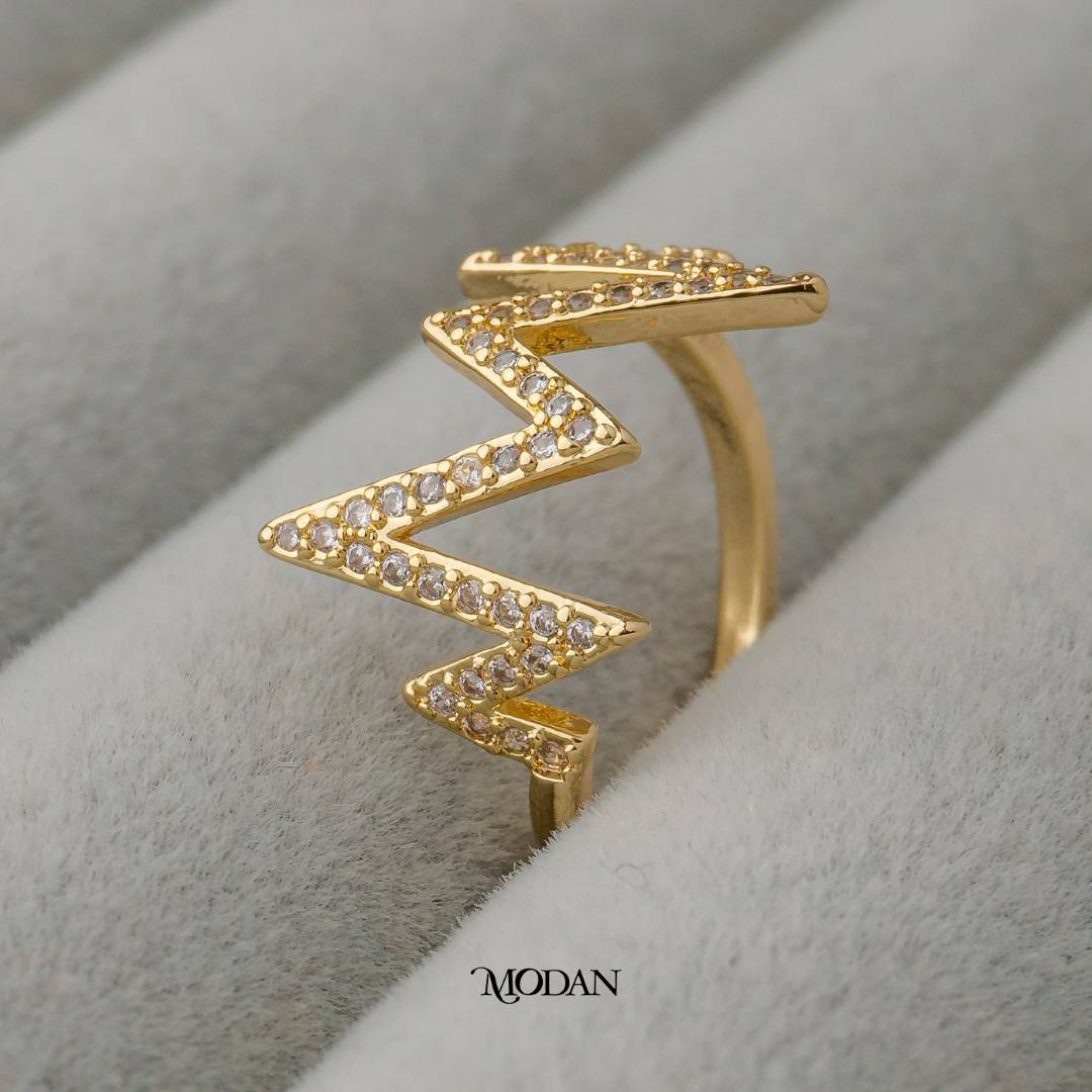 Statement Heartbeat Micro Paved Ring Cincin Detak Jantung Hypoallergenic Gold Plated