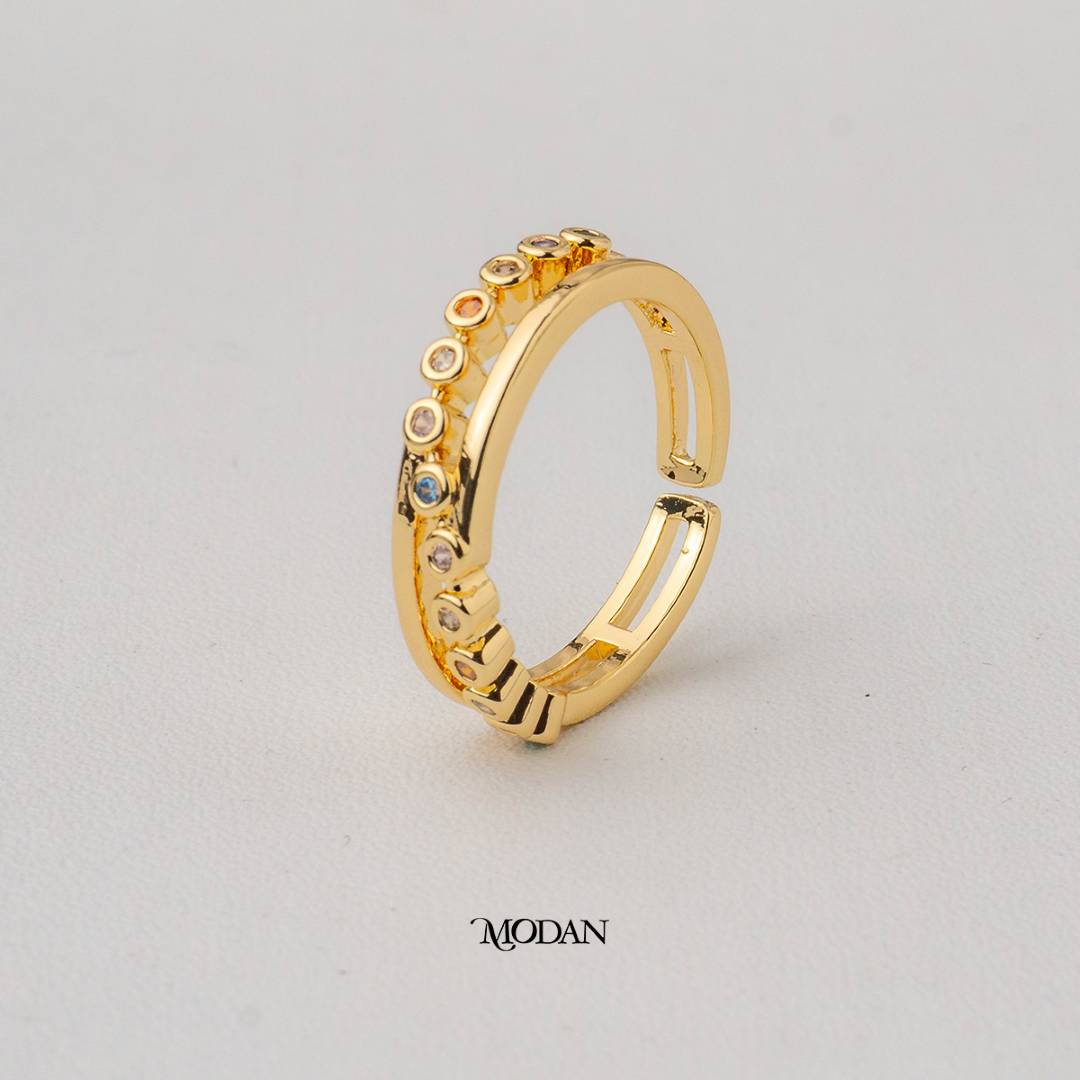 Pastel Rainbow Bezel Setting Adjustable Ring Cincin Bintai Warna Pastel Hypoallergenic Gold Plated