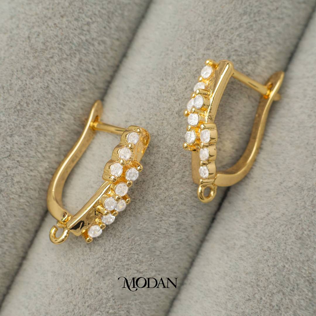 Triple Cubic Zirconia English Lock DIY Earrings Findings Pengait Anting Berlian Elegant Unfinished Hypoallergenic Gold Filled