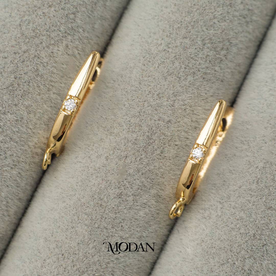 Round Cubic Zirconia English Lock DIY Earrings Findings Pengait Anting Berlian Minimalist Unfinished Hypoallergenic Gold Filled