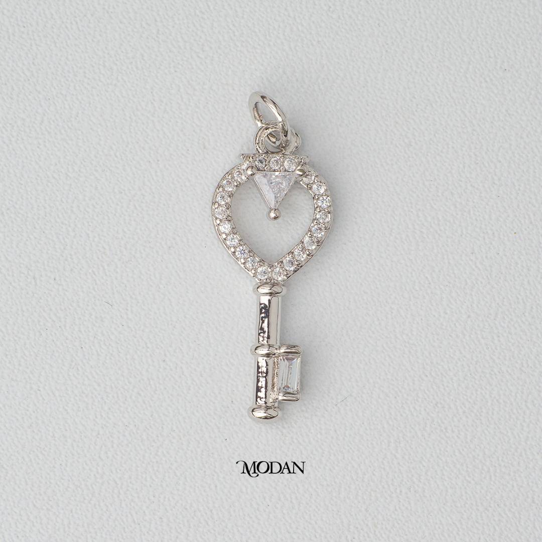 Silver Heart Key Lock Micro Paved DIY Charm Liontin Kunci Hati Hypoallergenic Gold Filled