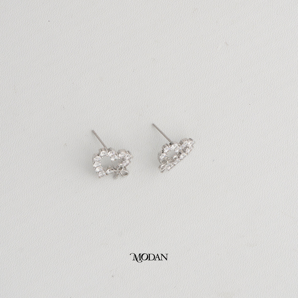 Silver Heart Love Ribbon Stud Earrings Anting Tusuk Hati Pita Cinta Hypoallergenic Gold Plated