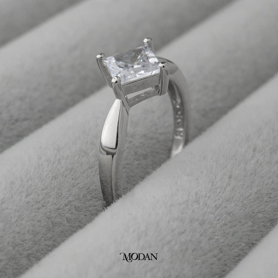 Minimalist Silver Square Solitaire Wedding Ring Cincin Kotak Minimalist Hypoallergenic Gold Plated