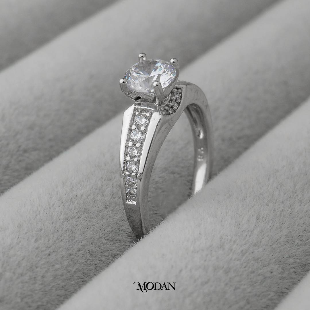 Minimalist Accent Solitaire Wedding Ring Cincin Bulat Hypoallergenic Gold Plated