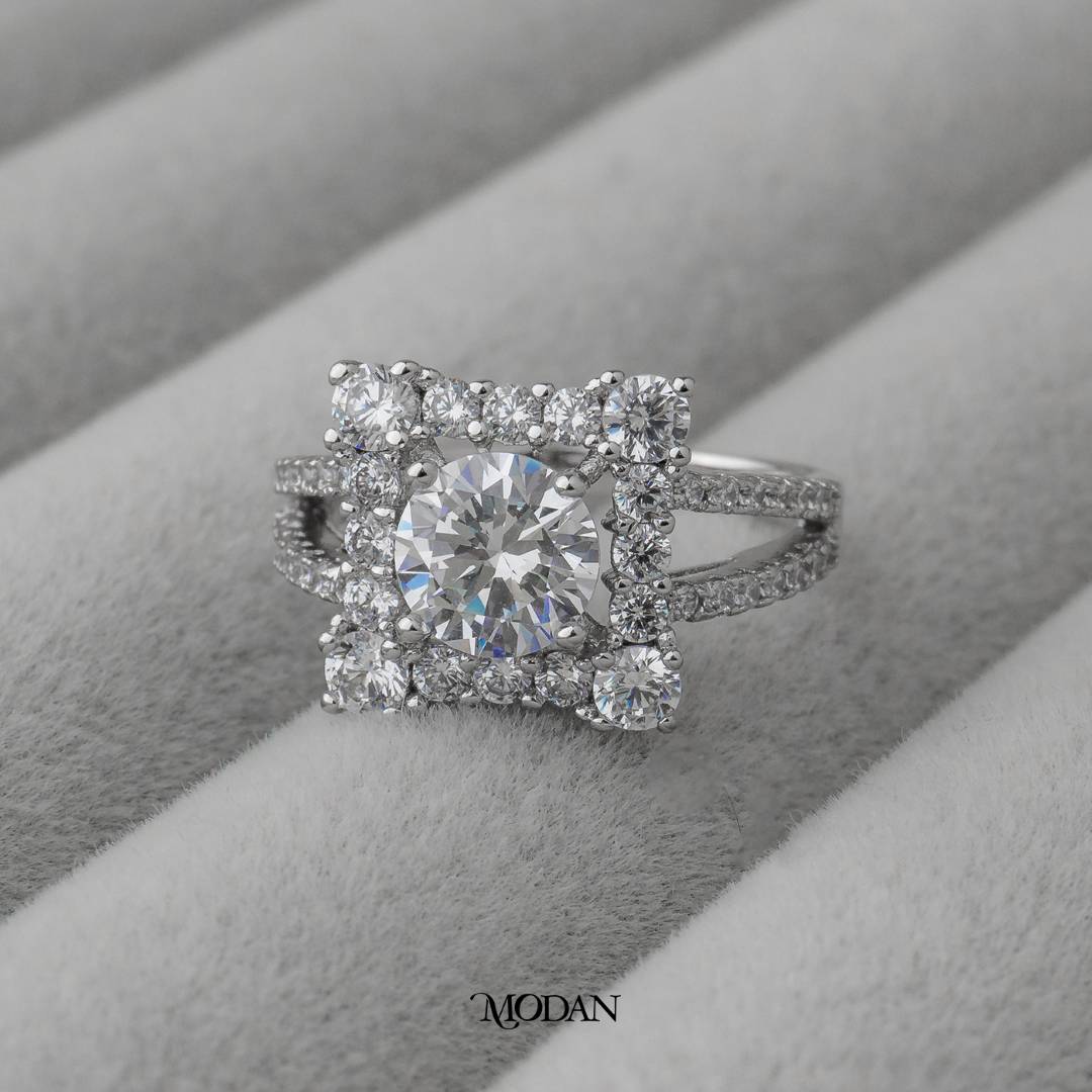 Micro Pave Square Wedding Ring Cincin Kotak Hypoallergenic Gold Plated