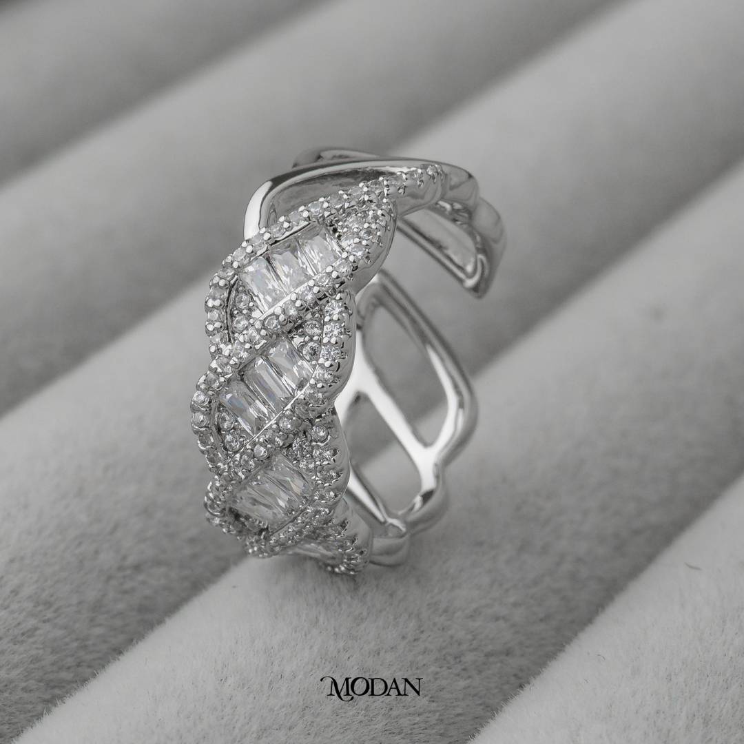 Braided Baguette Open Ring Cincin Motif Anyaman Adjustable Hypoallergenic Gold Plated