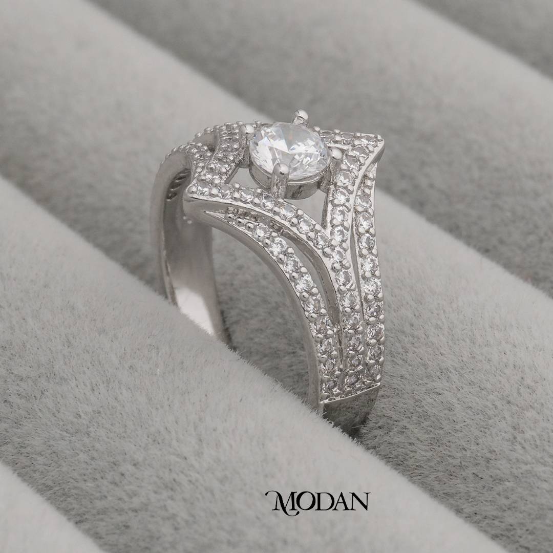 Sparkling Rhombus Bridal Ring Cincin Prisma Pesta Hypoallergenic Gold Plated