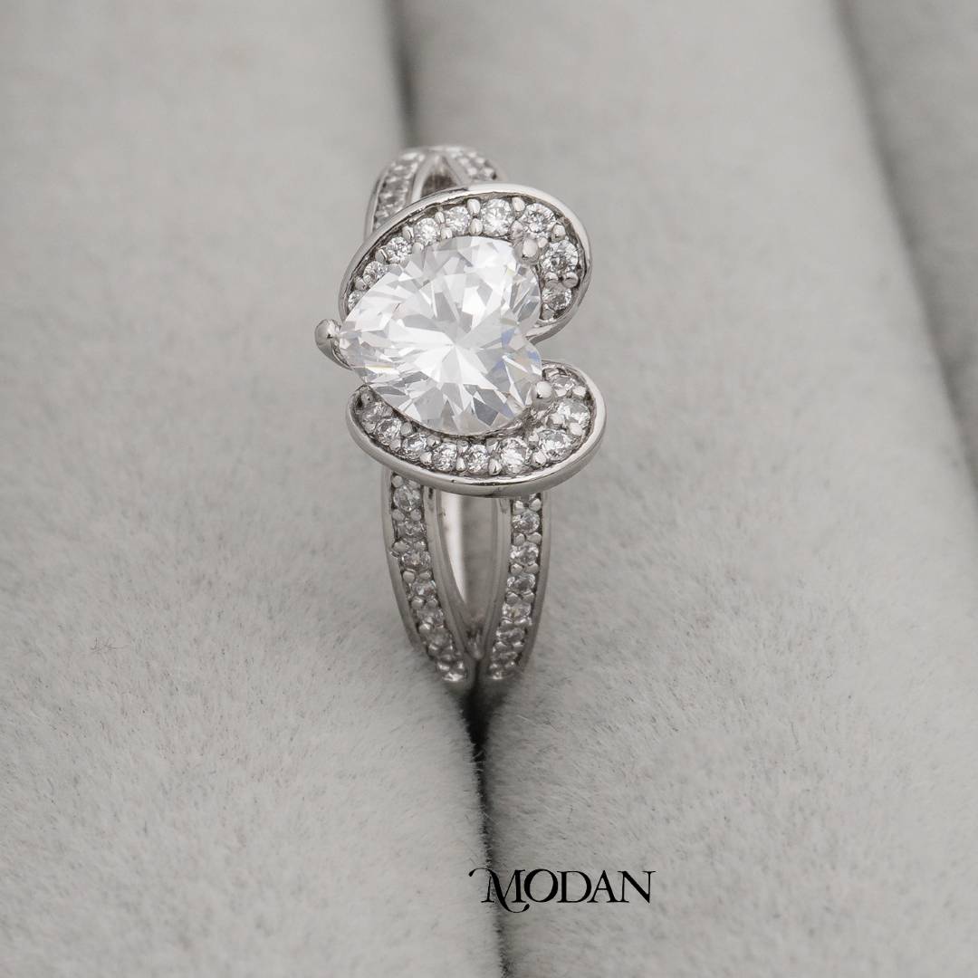 Sweetheart Sparkle Split Band Ring Cincin Rangka Belah Kilau Hati Hypoallergenic Gold Plated
