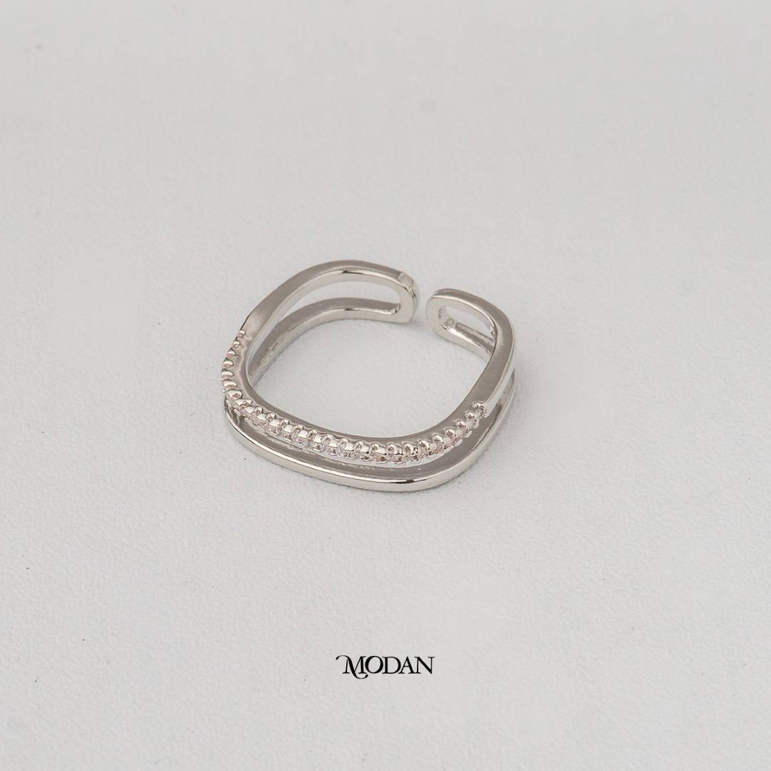 Minimalist Pure & Pave Layer Adjustable Ring Cincin Polos & Batuan Lapisan Hypoallergenic Gold Plated