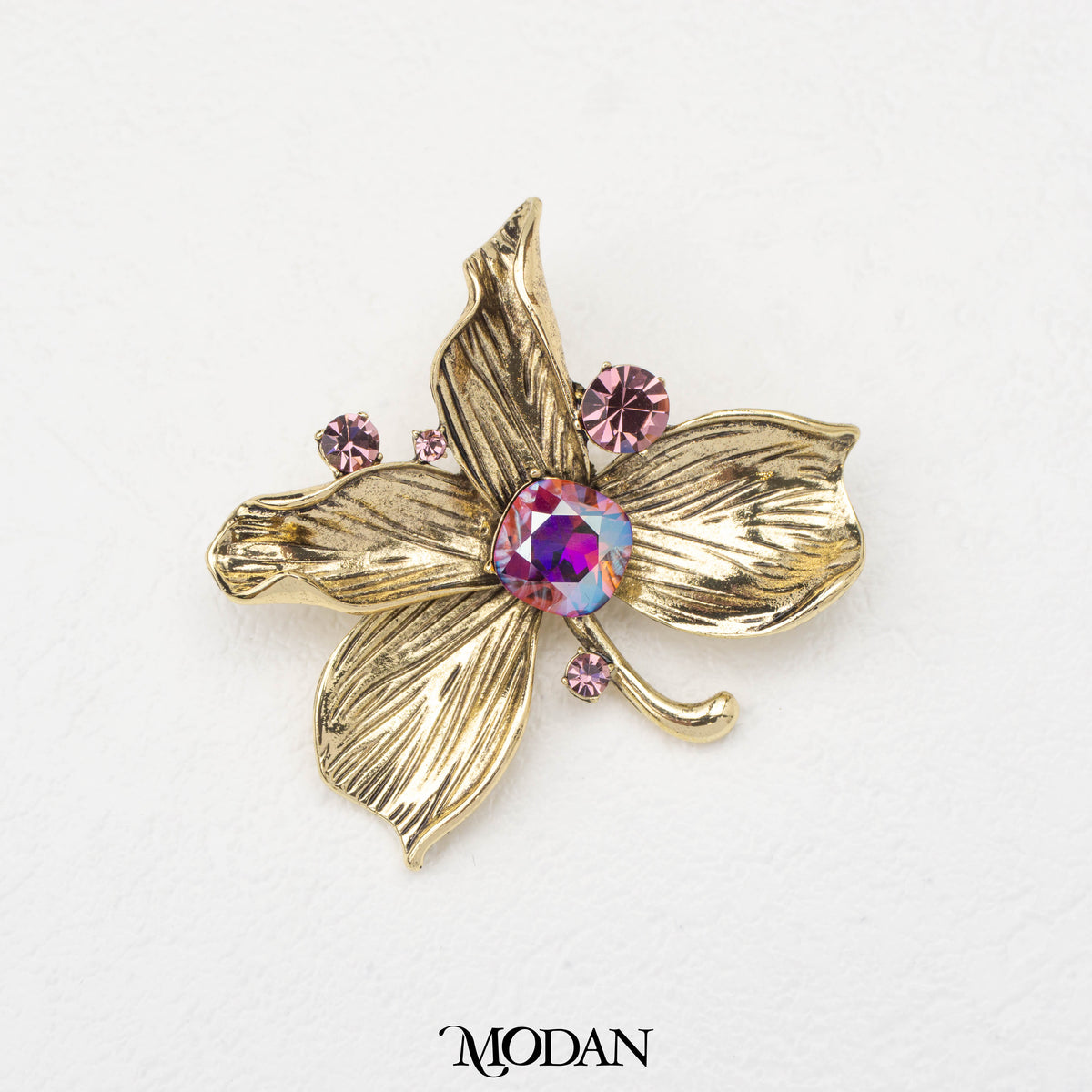 Vintage Antique Orchid Flower Brooch Bros Bunga Anggrek Hypoallergenic Gold Plated