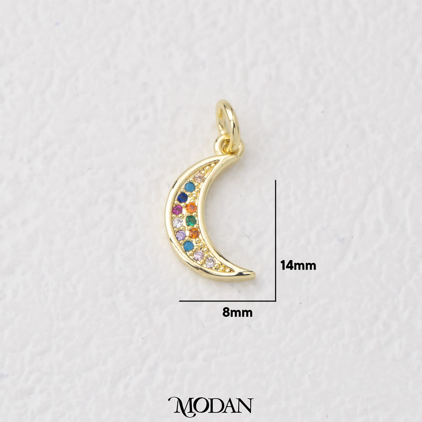 Sparkling Rainbow Celestial Moon Charm Liontin Bulat Sabit Pelangi Hypoallergenic Gold Filled