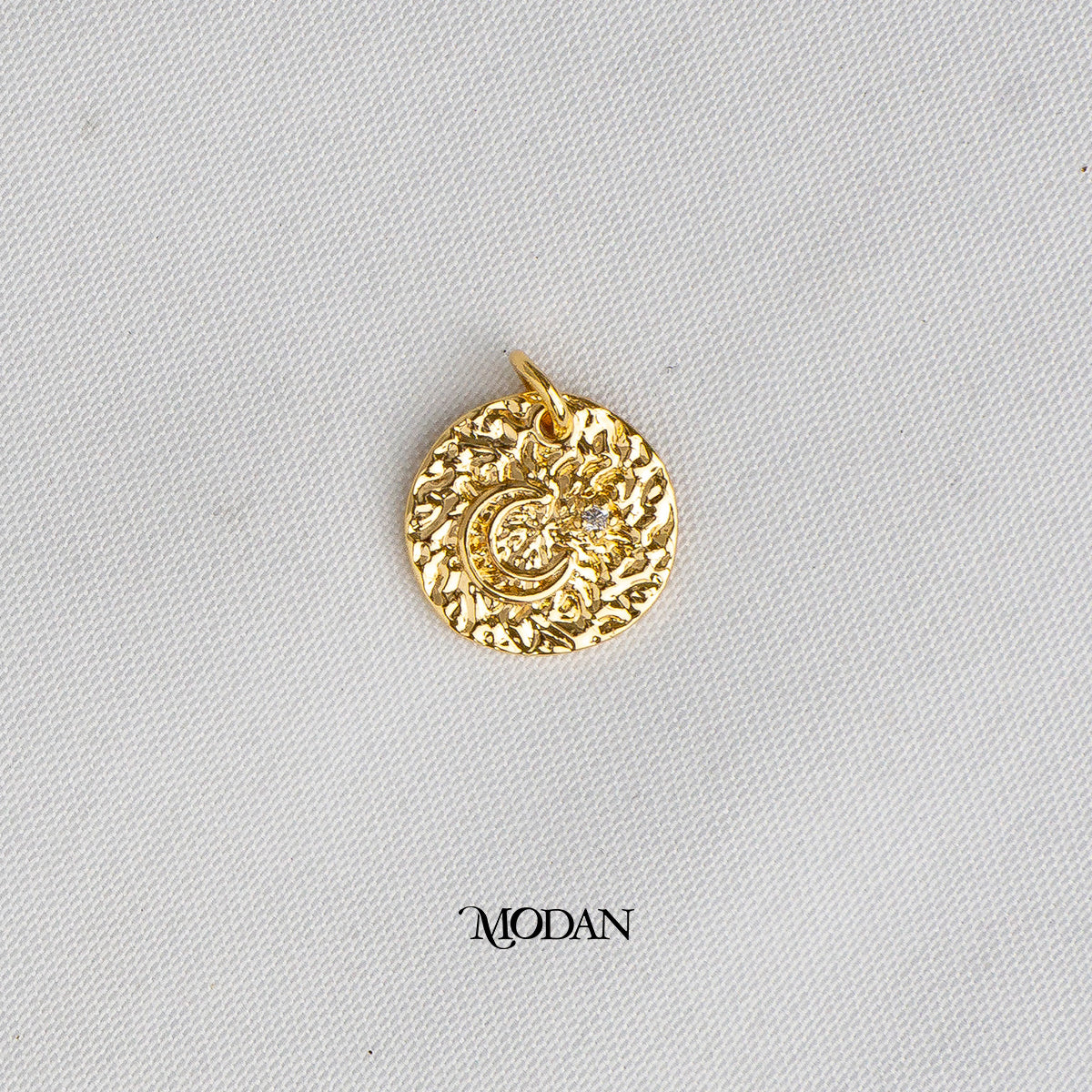 Round Celestial Moon and Star Irregular Hammered DIY Charm Liontin Bulan Bintang Hypoallergenic Gold Plated