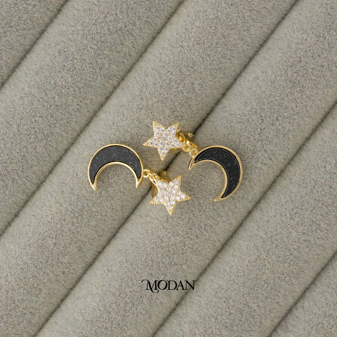 (22mm) Micro Paved Zirconia Celestial Star and Moon Enamel Clip on Hoop Earrings Anting Jepit Hijab Elegant Hypoallergenic Gold Plated
