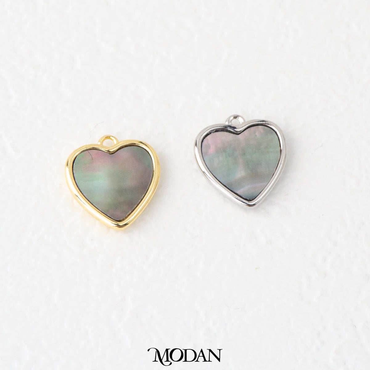 Gradient Heart Abalone Grey Charm Liontin DIY Hati Gold Filled