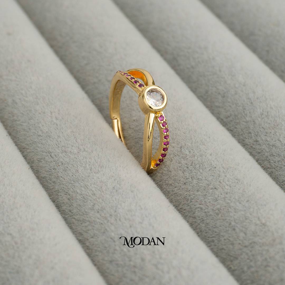 Sparkling Fuchsia Twist Adjustable Ring Cincin Warna Fuchsia Lilit Hypoallergenic Gold Plated