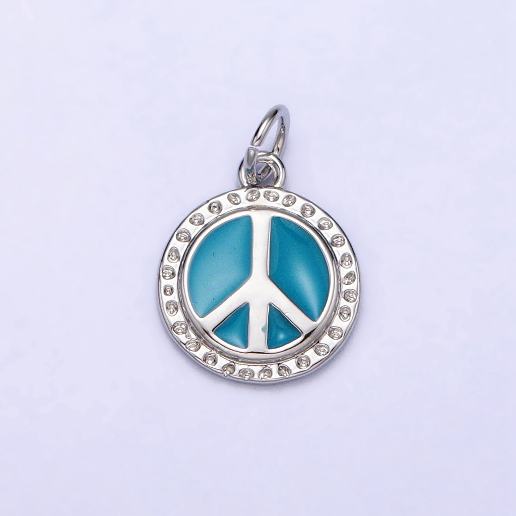 Blue Peace Sign Enamel DIY Charm Liontin Bulat Biru Hypoallergenic Gold Filled