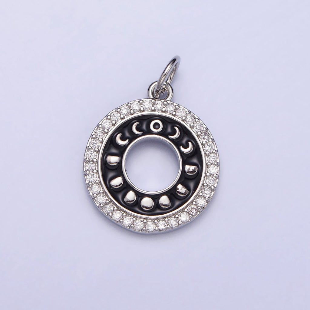 Black Enamel Round Cubic Zirconia Moon Star DIY Charm Liontin Bulan Bintang Bulat Hypoallergenic Gold Filled
