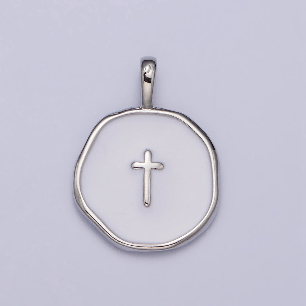Latin Cross Enamel Round Charm DIY Charm Liontin Salib Bulat Hypoallergenic Gold Plated