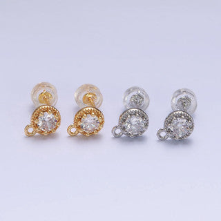 Mini Round Cubic Zirconia Stud Earring DIY Earrings Findings Pengait Anting Bulat Kecil Berlian Unfinished Hypoallergenic Gold Filled