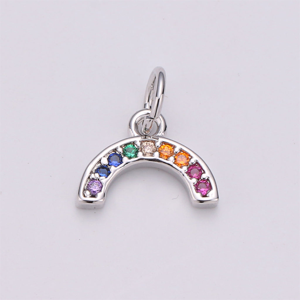 Mini Colorful Cubic Zirconia Rainbow Charm DIY Charm Liontin Pelangi Berlian Kecil Hypoallergenic Gold Filled