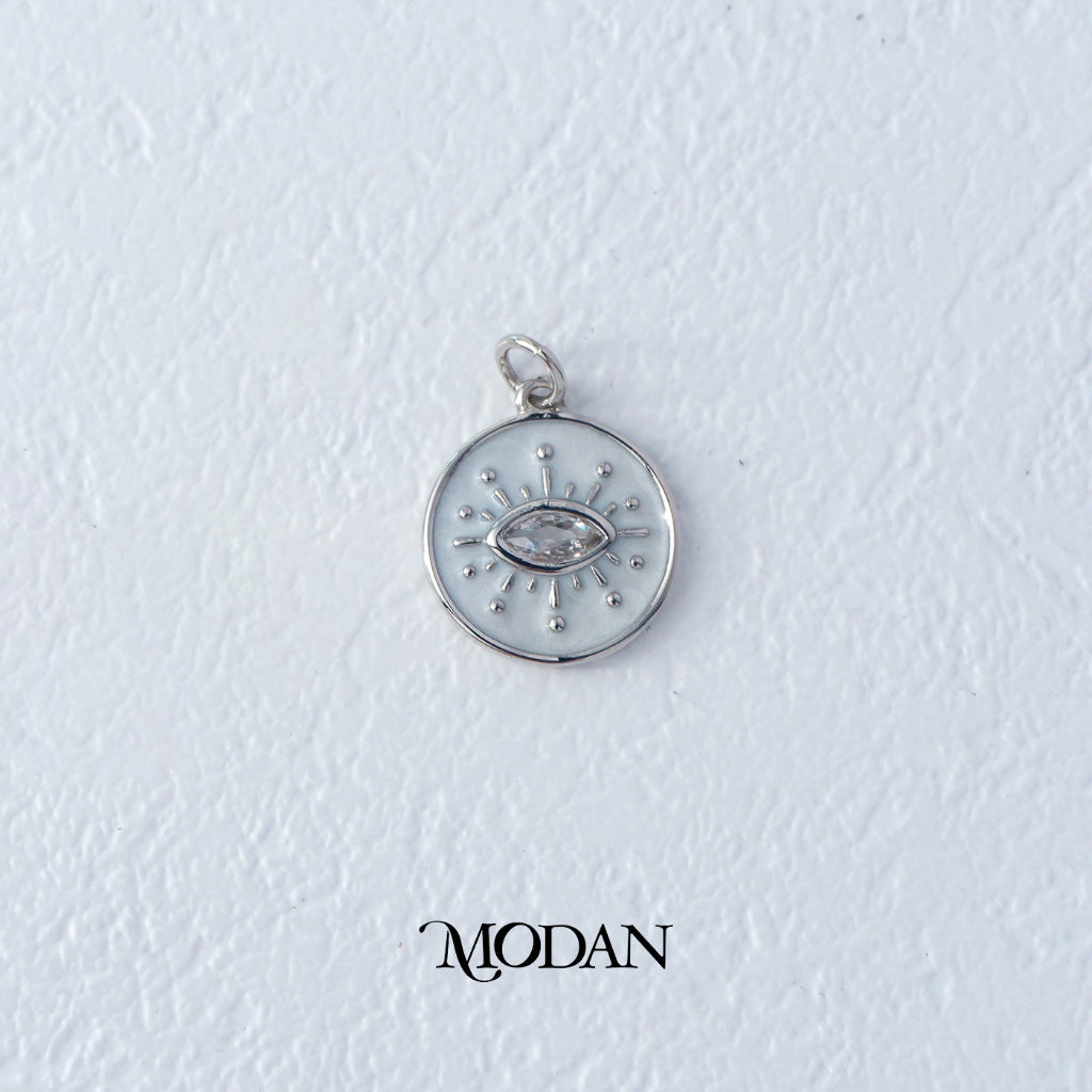 White Sunburst Evil Eye Enamel Charm DIY Charm Liontin Mata Iblis Hypoallergenic Gold Filled