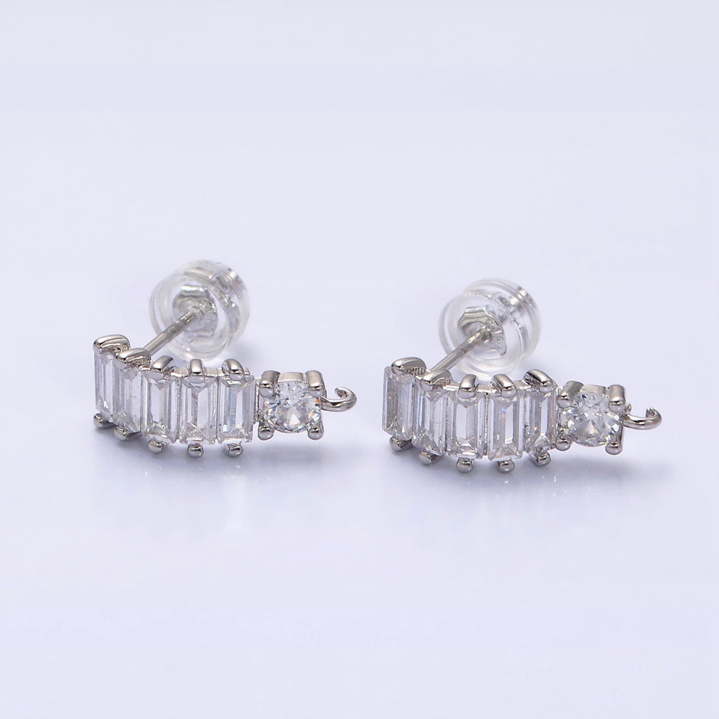 C-Shaped Lined Baguette Stud Earrings DIY Earrings Findings Pengait Anting Tusuk Berlian Lengkung Vintage Hypoallergenic Gold Filled