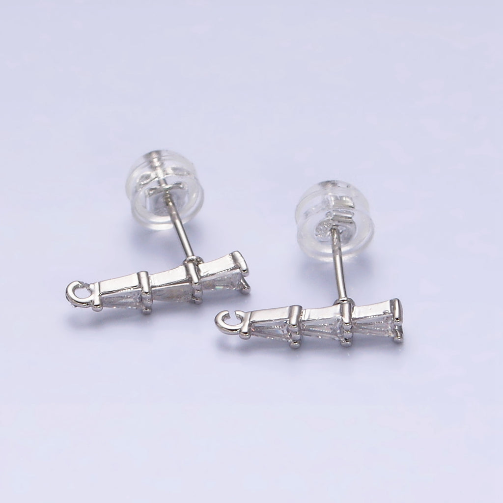 Triple Triangle Baguette Stud Earrings DIY Earrings Findings Pengait Anting Tusuk Segitiga Berlian Hypoallergenic Gold Filled